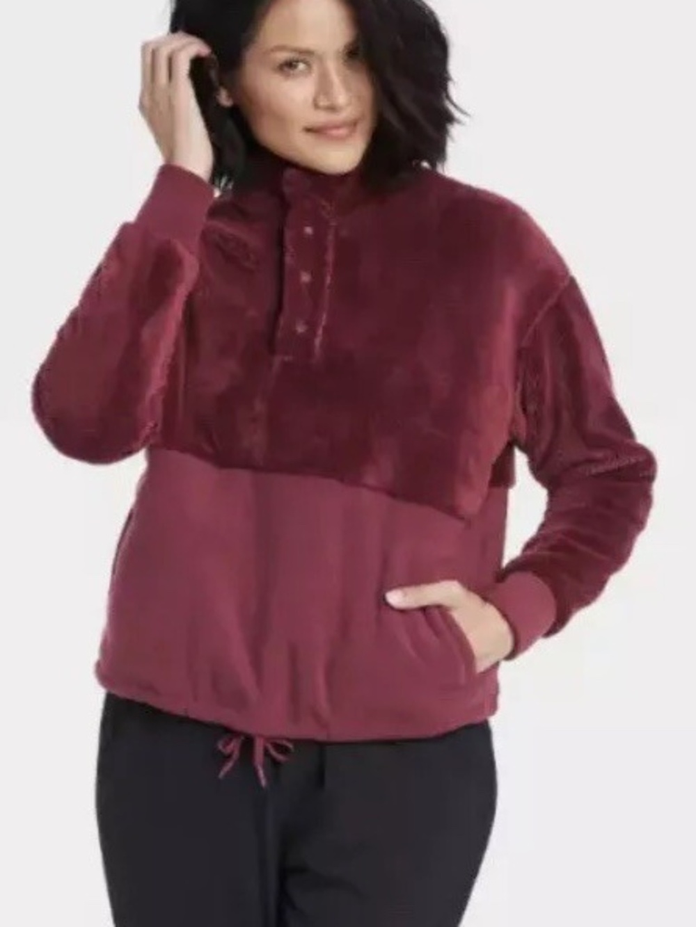 All in Motion Women's Burgundy Snap Front Cozy Sherpa Pullover Sweatshirt M